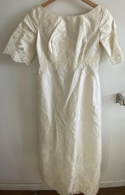 Vintage Portrait Bridal Wedding Dress Lace Gown Union Label Off-White S? Elegant