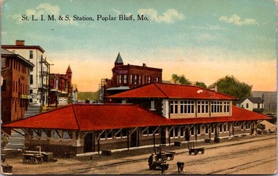 Postcard St L I M & S Railroad Depot in Poplar Bluff, Missouri - ca 1908