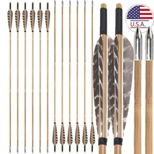 12X 33" Bamboo Arrows Archery 5" Feather 8mm Shaft Longbow Recurve Bow Shooting