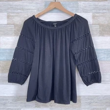 Talbots Off The Shoulder Top Black 3/4 Cut Out Sleeve Womens Small Petite SP