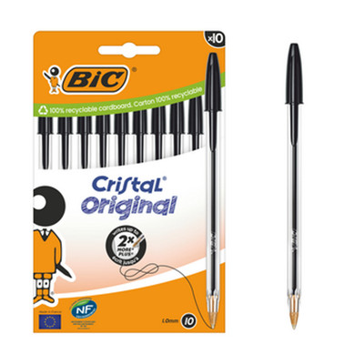 BIC Cristal  Original Kugelschreiber im schwarzen Etui, 10 Stück.