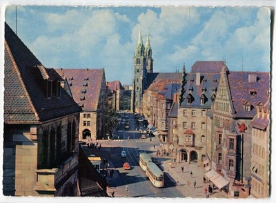 Ak Straßenbahn Nürnberg in der Königstraße, mit VW Käfer, Goliath GP, ungelaufen