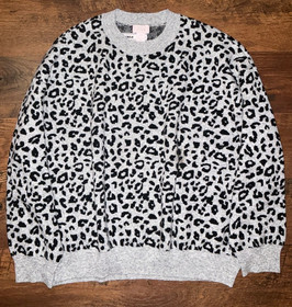 Victoria's Secret Pink Leopard Campus Soft Knit Sweater Heather Gray L NWT
