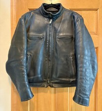 B.I.E. Custom Black Leather Cafe Racer Motorcycle Biker Jacket USA- Men's 48/XL
