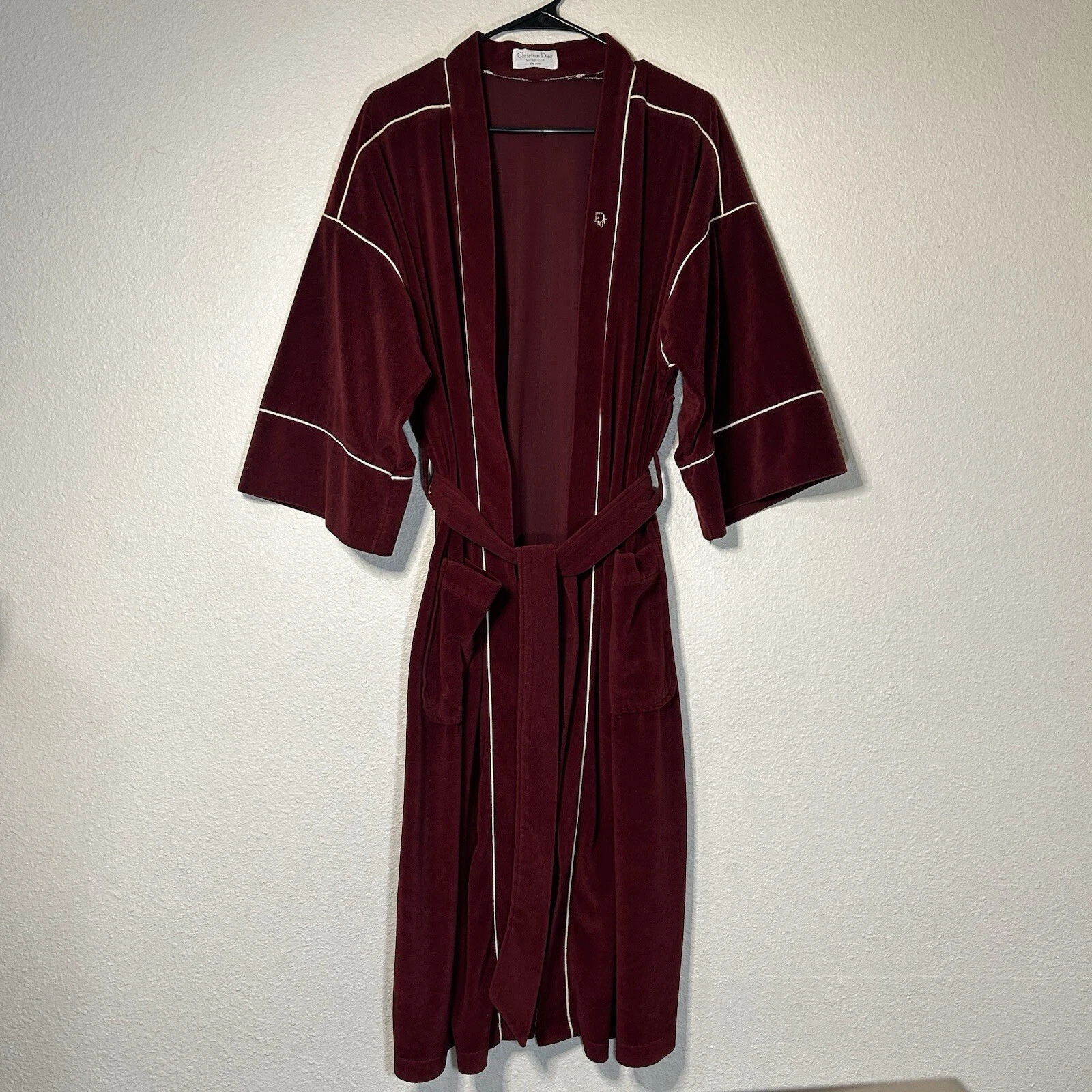 Robe ceinturée Christian Dior Monsieur vintage velours marron rouge taille unique