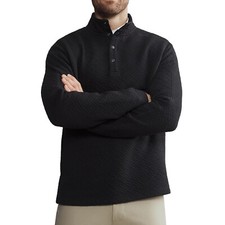 Rhone Men's Weekender Pullover Quilted Sweater 4 Snap Mockneck Side Zip Up Black