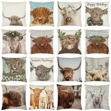 18" Highland Cow Throw Pillow Case Floral Country Long Hair Cattle Cushion Cover