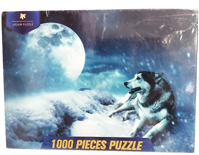 New Wooden Puzzle  1000 pcs Wolf in the Moon, excellent condition