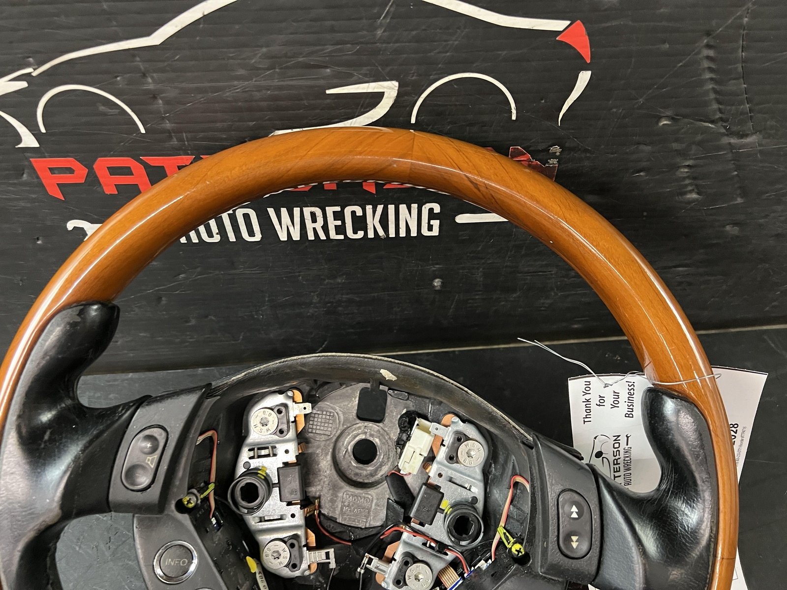 03-07 MASERATI QUATTROPORT BLACK & WOOD GRAIN LEATHER WRAPPED STEERING WHEEL