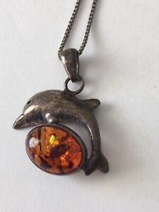 stamped 925 Vintage Sterling 925 silver handmade teardrop pendant with Amber pendant