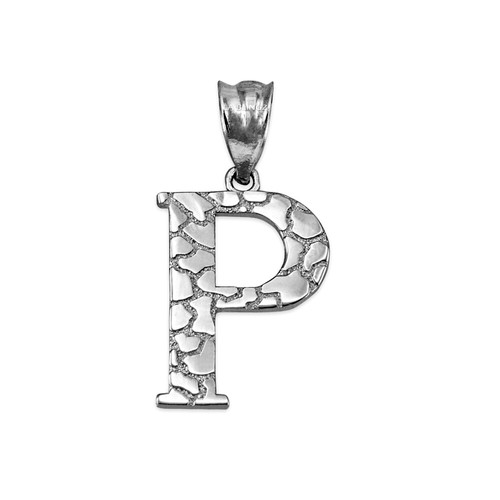 Sterling Silver Nugget Initial Pendant Necklace - Picture 59 of 78