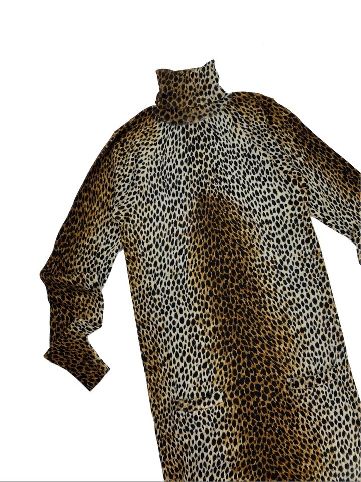 DOLCE&GABBANA LEOPARD PRINT 100 LANA VIRGIN WOOL TURTLENECK DRESS SIZE
