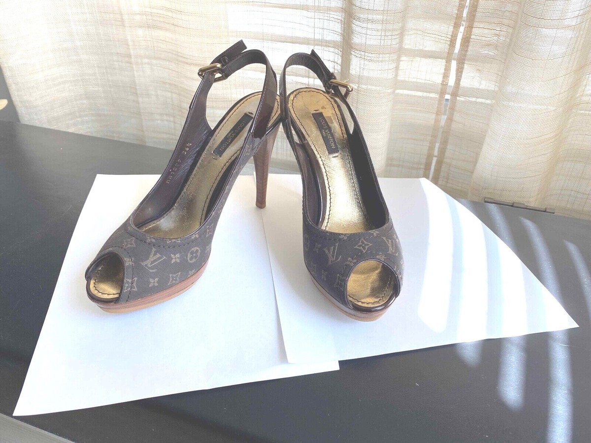 LOUIS VUITTON open toe heel pumps 36.5-6 LV sandals mules