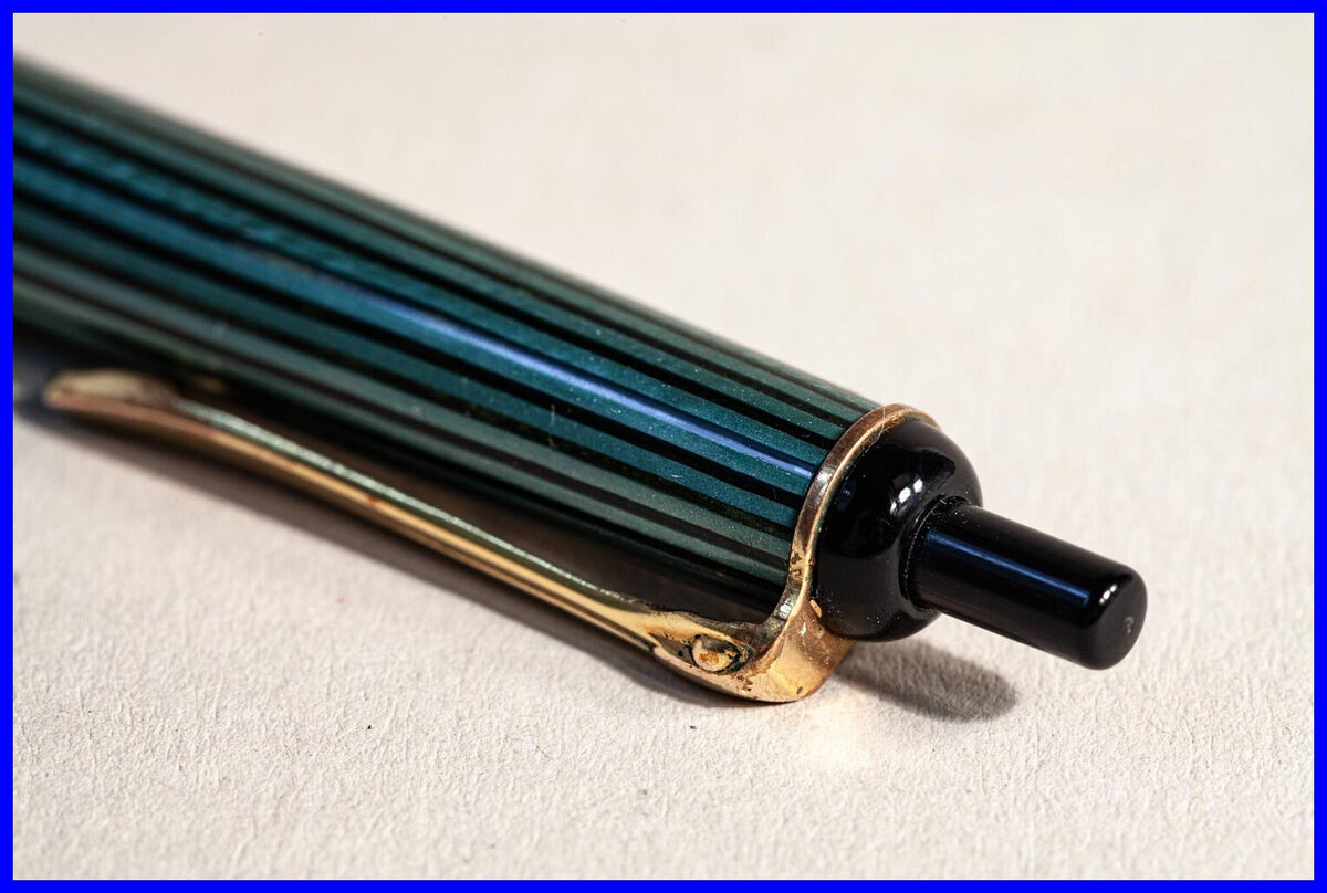 1960 Pelikan Ballpoint Pen 355 in Green Striped, Black 1960 Pelikan Ballpoint Pen 355 in Green Striped, Black
