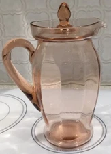 Vintage Cambridge Glass Pink Ribbed Optic Water Pitcher with Lid ca.1925-35