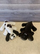 Lot Of 2 Vintage 1985 Pound Puppies Tonka 8  White W/ Brown Spots  Dark Brown