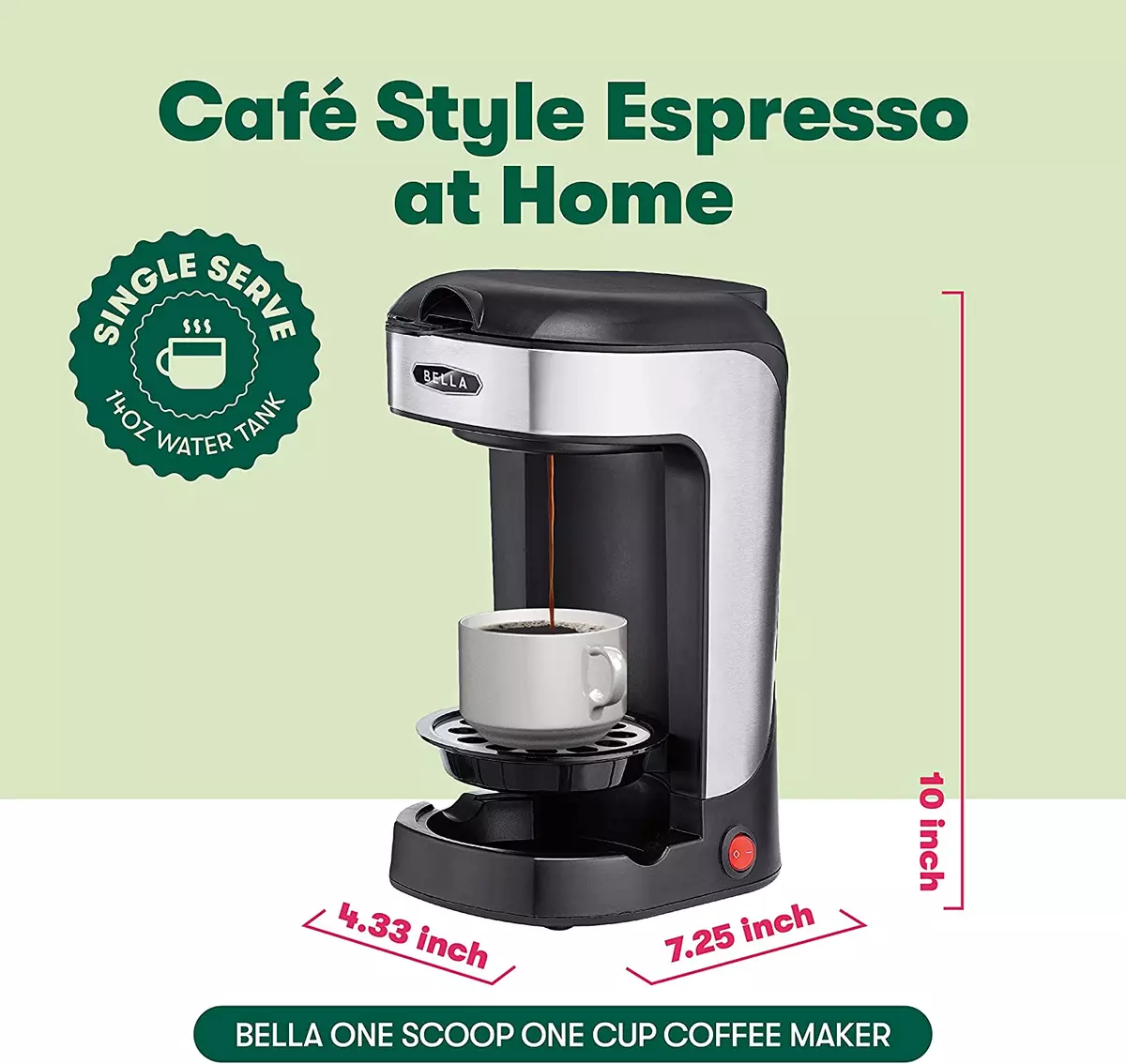  BELLA Single Serve Coffee Maker, Dual Brew, K-cup Compatible -  Ground Coffee Brewer with Removable Water Tank & Adjustable Drip Tray,  Perfect for Travel Mug: Home & Kitchen