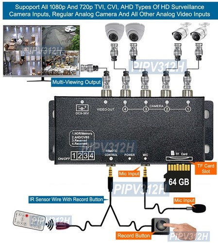 4-Channel Multi-Viewing 720p 1080 DVR With IR Remote For AHD CVI TVI CVBS Camera - Picture 4 of 9