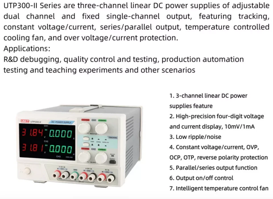 UNI-T UTP3305-II Stromversorgung Linear Programmable Labornetzteil 3 Kanal 335W - Bild 2 von 4