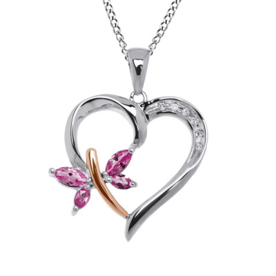 Marquise Simulated Sapphire & Diamond Dragonfly Heart Pendant Solid 925 Sterling