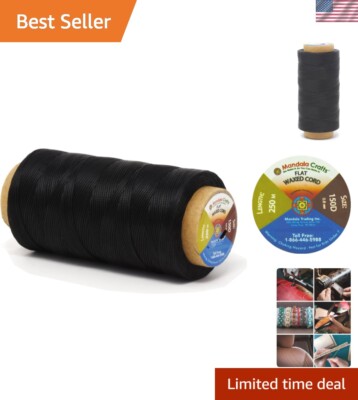 Black Polyester Waxed Thread for Leather Stitching - Heavy-Duty 273 Yds 150D ...