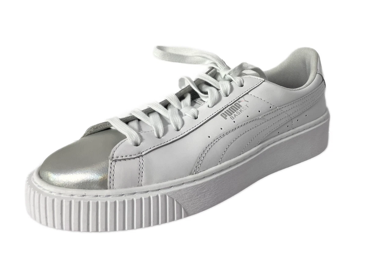 PUMA BASKET PLATFORM IRIDESCENT WHITE SNEAKER SZ 9.5 RETAIL 110