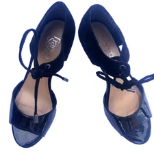 Franco Sarto glossy black suede back lace up ankle strap stiletto Sandals 5.5 SS