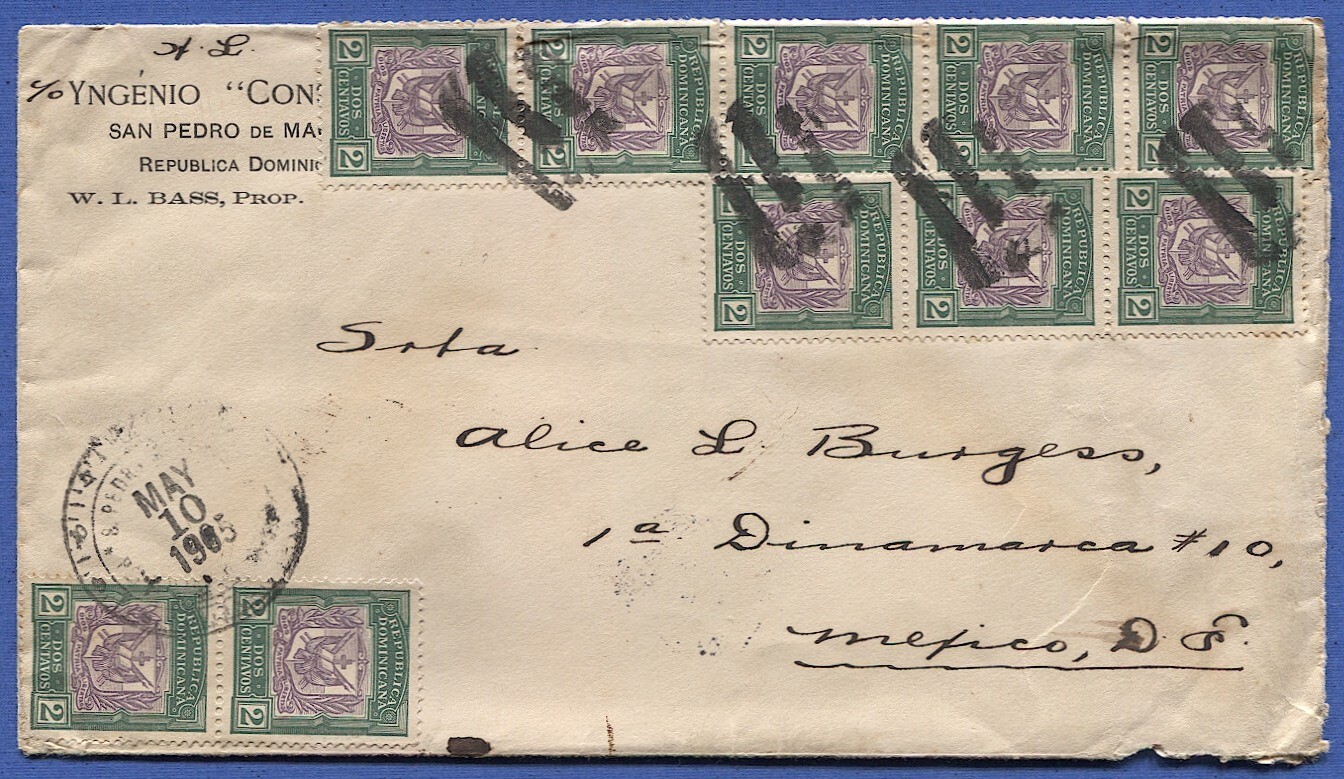 DOMINICAN REPUBLIC 1905 US Intervention cover to Mexico via New York