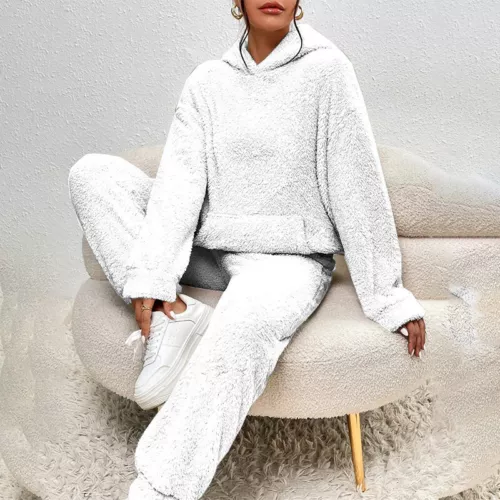 Damen Freizeit Winter Warm Kapuze Damen Pyjama Sets Fleece Flauschig Nachtwäsche - Bild 4 von 23