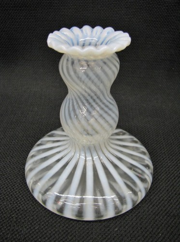 4 Hand Blown Opalescent Glass w/ Swirl White Lines Candle Holder; 1960's Italy - Picture 5 of 12