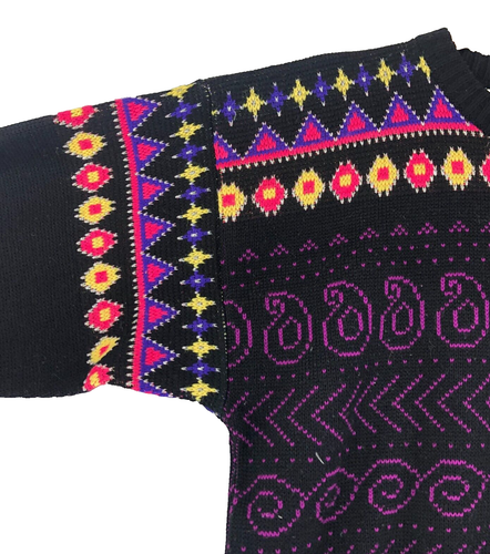 Suéter Meister Para Hombre Pequeño Estampado Negro Mezcla de Lana De Colección Años 80 Nerd Abuelo Cosby - Imagen 5 de 8