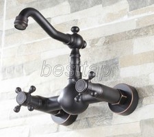 Oil Rubbed Bronze Kitchen Sink Faucet Dual Handles Bath Tap Wall Mounted stf011