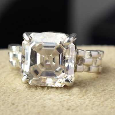 Certified Natural 3.75ct VS1 Asscher Cut White Diamond 925 Sterling Silver Ring