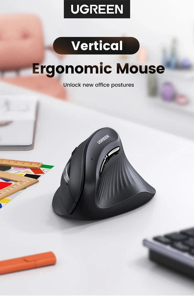 UGREEN Vertical Mouse Wireless Bluetooth5.0 2.4G Ergonomic 4000DPI 6 Mute Button - Image 2 of 4