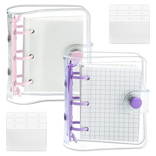 2 Pack Mini Transparent 3 Ring Binder Covers with Binder Inner Paper and - Bild 1 von 7