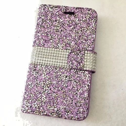 Samsung Galaxy S5 - PURPLE DIAMOND RHINESTONE STUDS CARD WALLET DIARY POUCH CASE - Image 2 of 4