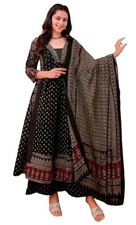Women's Rayon Printed Anarkali Kurta and Pant with Dupatta Set