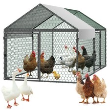 VEVOR Metal Chicken Coop 3.3x6.6x3.3 ft Poultry Cage Hen Run House with Cover