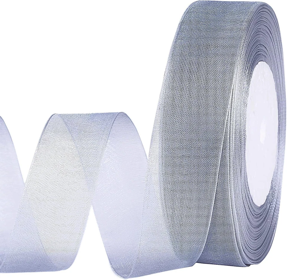 Shimmer Sheer Organza Ribbon 50 Yards 1 Inch Gray Wedding Gift Craft Decor - Image 3 of 4
