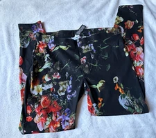Utopia by Hue Women's XL Black w Dark Floral Print Denim Legging Skinny Pants
