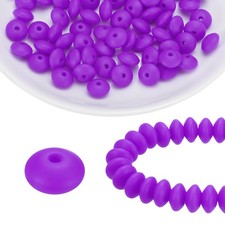 100Pcs Silicone Beads 12mm Lentil Rubber Focal Beads Bulk, Purple