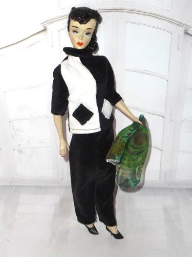 Vintage Barbie CLONE WENDY SUZETTE BLACK WHITE HOSTESS PANT SET HTF SCARF SHOES
