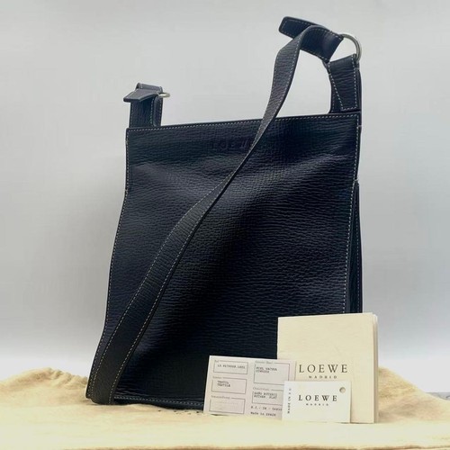 LOEWE Leather Shoulder Bag Black Logo Crossbody Design Excellent Used From Japan