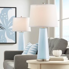 Leo Modern Table Lamps 29 1/2" Tall Set of 2 Vast Sky Blue Glass Bedroom House