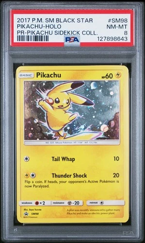 2017 POKEMON SM BLACK STAR PROMO PIKACHU SIDEKICK COLLECTION PIKACHU-HOLO PSA 8
