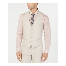 Bar III Suit Vest Mens Size Large 40-42R Tan Solid Slim-Fit Linen