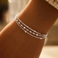 Genuine 925 Sterling Silver Ankle Bracelet Women Anklet Foot Jewelry Chain Beach