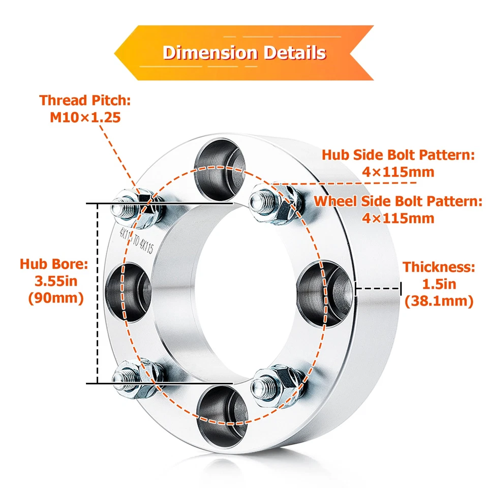 4x115mm 4pcs 1.5" Wheel Adapter Spacer For Arctic Cat 250 300 400 500 650 700 - Image 3 of 4