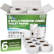 2-Ply Jumbo Toilet Paper Rolls, 9” Bulk Toilet Paper Commercial, 1000 Ft. Lon...