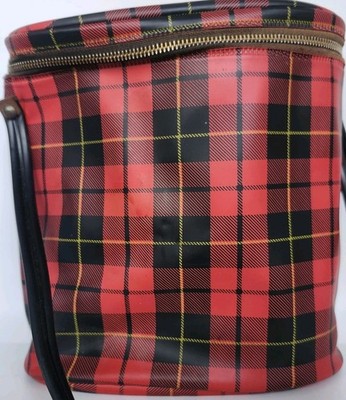 Vintage Plaid Thermos Beige Bottle Zippered Vinyl Case w Insert